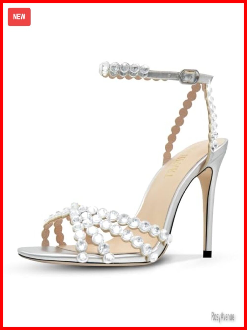 Rhinestone Strappy Stiletto Heeled Sandals Round Toe Dressy Pumps